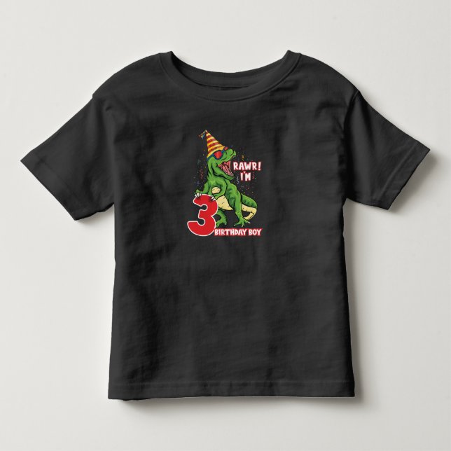 Kids 3 Year Old dinosaurs birthday 3th Party Boys Toddler T-shirt (Front)
