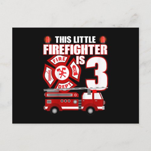Kids 3 Year Old Firefighter Birthday Fire Truck Invitation Postcard