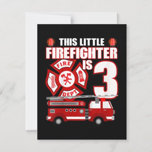 Kids 3 Year Old Firefighter Birthday Fire Truck RSVP Card