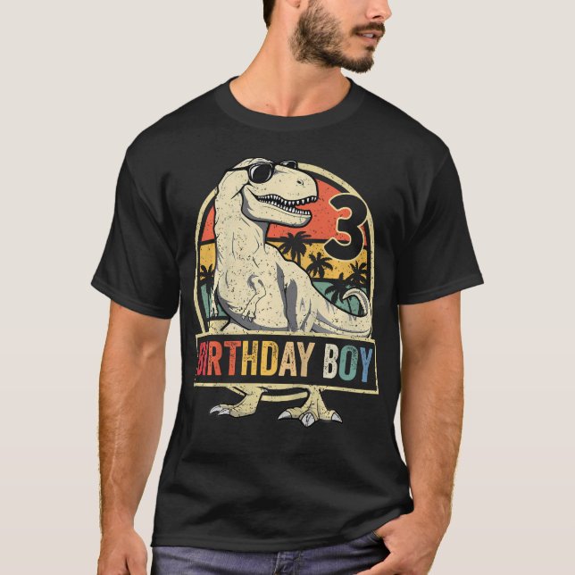 Kids 3 Year Old Shirt 3Rd Birthday Boy T Rex Dinos (Front)