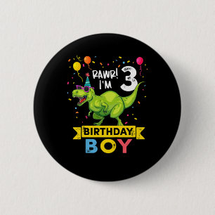 Kids 3 Year Old Shirt 3rd Birthday Boy T Rex Dinos Button