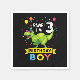 Kids 3 Year Old Shirt 3rd Birthday Boy T Rex Dinos Napkins