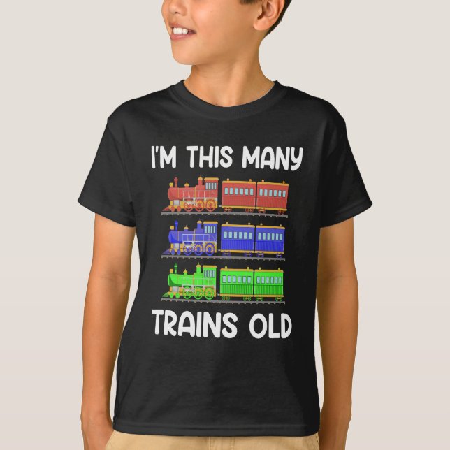 Kids 3 Years Birthday I'm This Many Trains Old T-Shirt (Front)