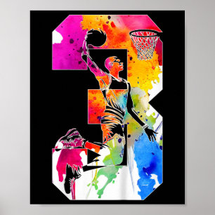 Kids 3 Years Number 3 Sketll 3rd Birthday Poster