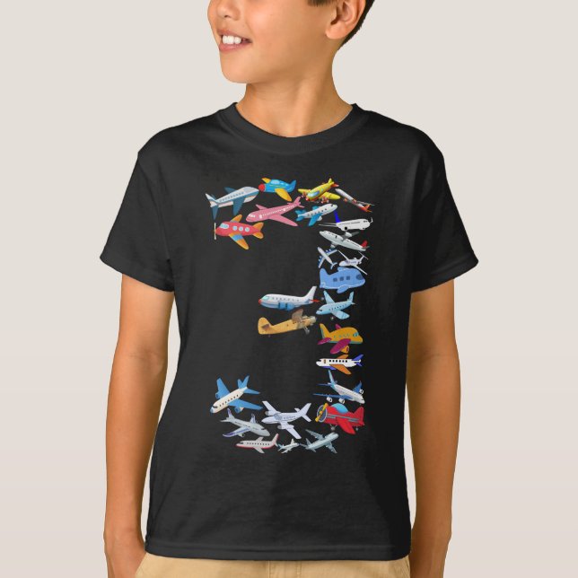 Kids 3 Years Old 3rd Birthday Airplane T-Shirt (Front)