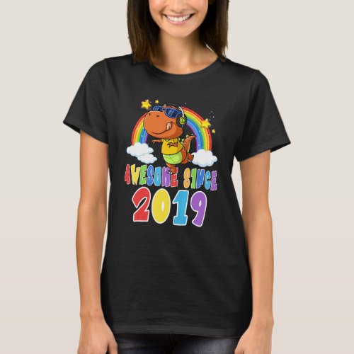 Kids 3 Years Old Awesome 2019 3rd Birthday Rainbow T_Shirt