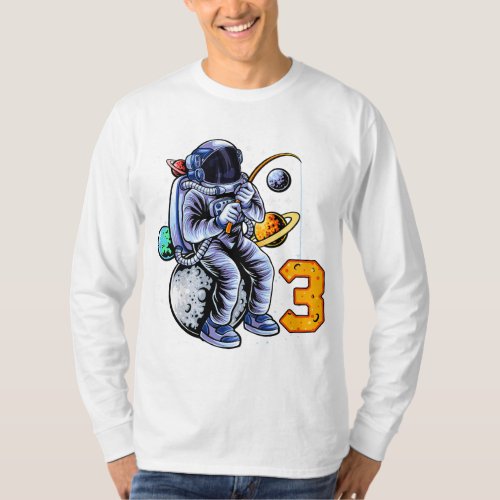 Kids 3 Years Old Birthday Boy Astronaut Gifts Spac T_Shirt