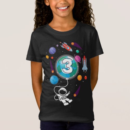 Kids 3 Years Old Birthday Boy Astronaut Space 3th  T_Shirt