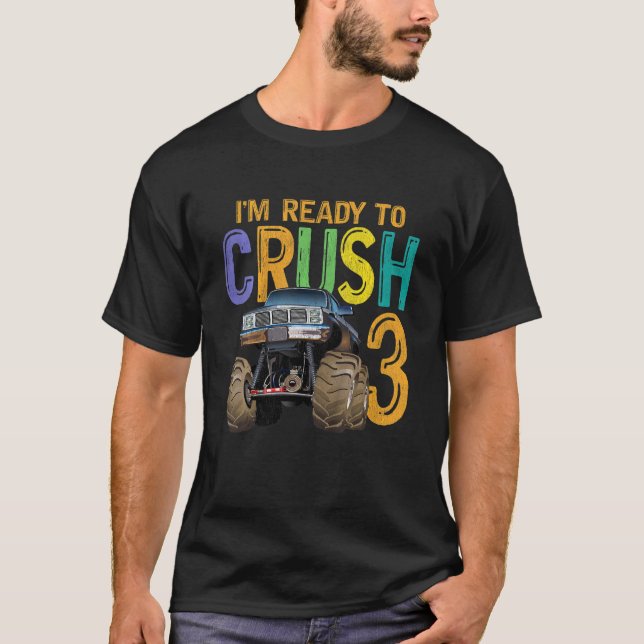 Kids 3 Years Old Birthday Boy Monster Truck   For  T-Shirt (Front)