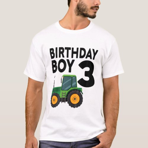 Kids 3Nd Birthday Farm Tractor Three 3 Year Old Pa T_Shirt