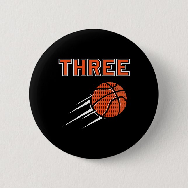 Kids 3rd Birthday Basketball Party Jersey 3 Years  Button (Front)