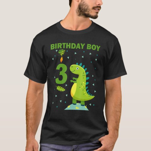 Kids 3rd Birthday Boy 3 Years Old Cute Dinosaur Ro T_Shirt