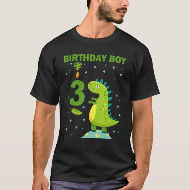 Kids 3rd Birthday Boy 3 Years Old Cute Dinosaur Ro T-Shirt (Front)
