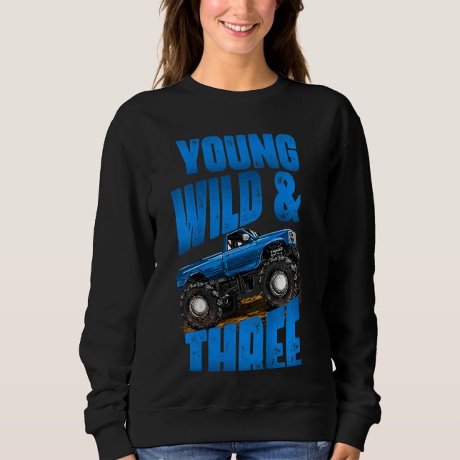 Kids 3rd Birthday Boy Monster Truck Rule Jam Three Sweatshirt (Front)