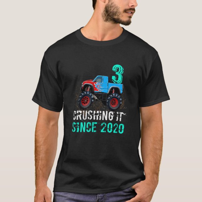 Kids 3rd Birthday Boys 3 Crushing It Since 2020 Mo T-Shirt (Front)