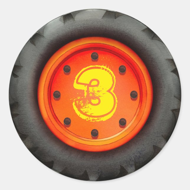 Kid's 3rd Birthday Construction Truck Party Classic Round Sticker (Front)