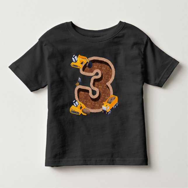 Kids 3rd Birthday Digger T-Shirt I 3 Years Builder (Front)