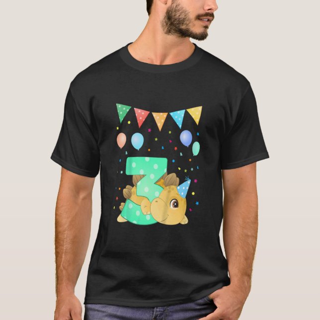 Kids 3rd Birthday Dinosaur Dino With Number Three T-Shirt (Front)