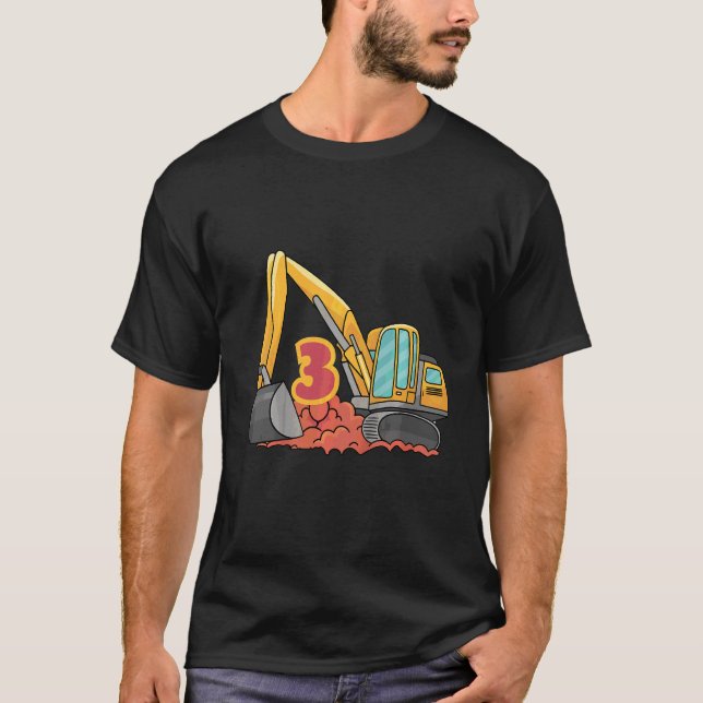 Kids 3rd Birthday Excavator Boys Girls 3 Years T-Shirt (Front)