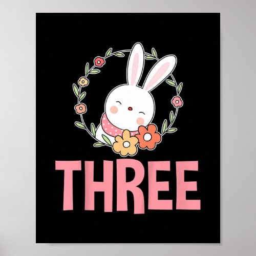 Kids 3rd Birthday Girl Bunny 3 Years Rabbit Poster