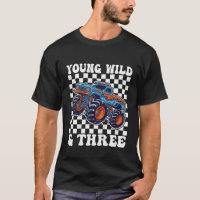 Kids 3rd Birthday Monster Truck Young Wild And Thr