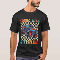 Kids 3rd Birthday Monster Truck Young Wild And Thr