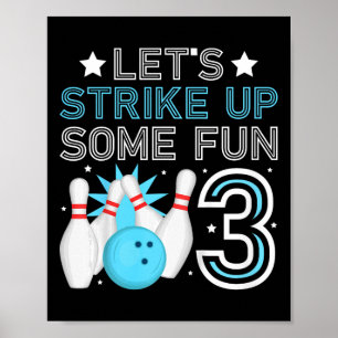 Kids 3rd Birthday Party Bowling Boy 3 Year Old Bow Poster