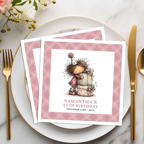 Kids 3rd Birthday Party Girl Funny Pink Napkins