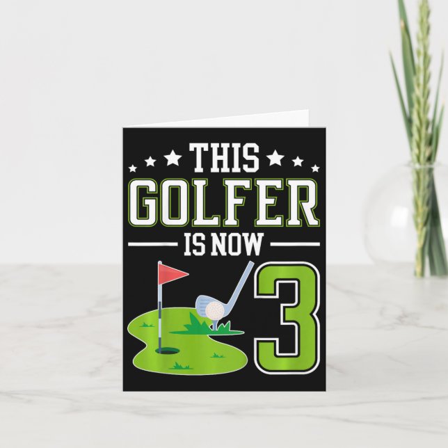 Kids 3rd Birthday Party Golf Boy Three Year Old Go Card (Front)