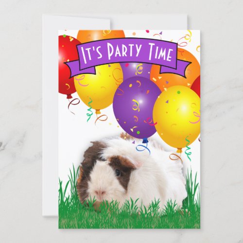 Kids 3rd Birthday Party Guinea Pig Balloons Invitation