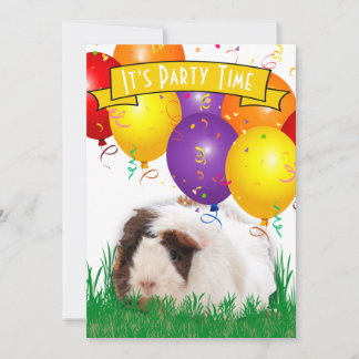 Kids 3rd Birthday Party Guinea & Pig Balloons  Invitation