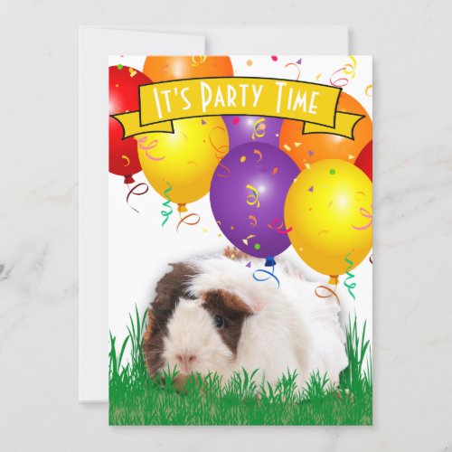 Kids 3rd Birthday Party Guinea  Pig Balloons  Invitation