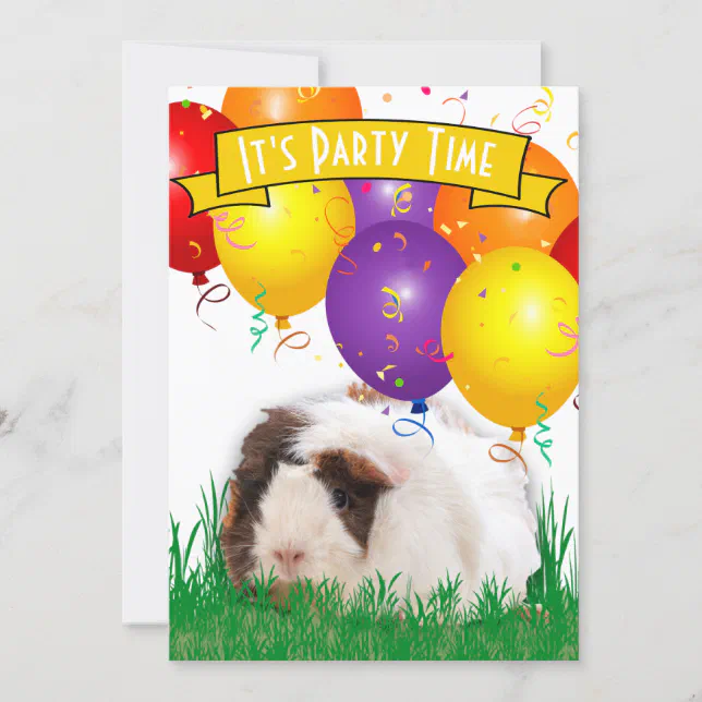 Kids 3rd Birthday Party Guinea &amp; Pig Balloons Invitation | Zazzle