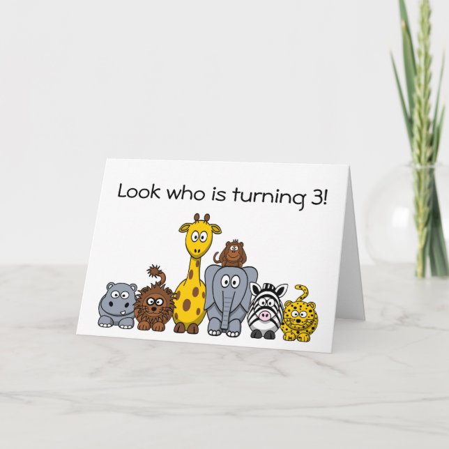 Kids 3rd Birthday Party Invitation Jungle Animals (Front)