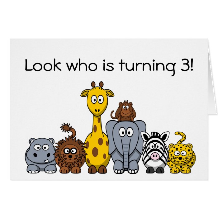 Kids 3rd Birthday Party Invitation Jungle Animals Greeting Cards