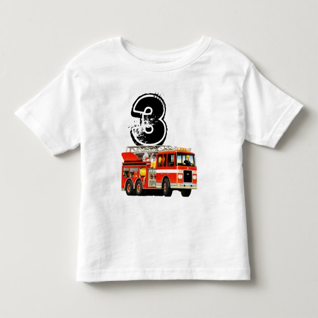 Kid's 3rd Birthday Red Fire Truck Toddler T-shirt (Front)