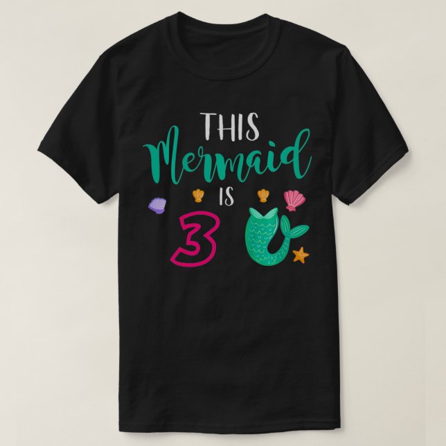 Kids 3rd Birthday This Mermaid Is 3 Years Old  T-Shirt (Design Front)