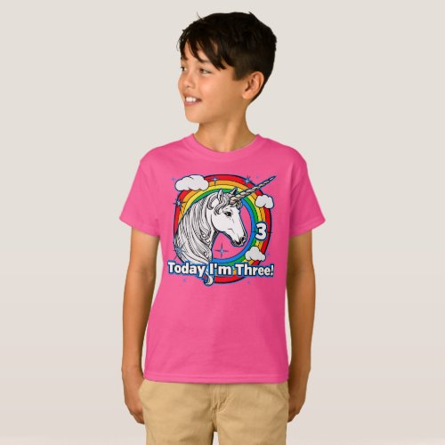 Kids 3rd Birthday Unicorn Rainbow Today Im Three T_Shirt