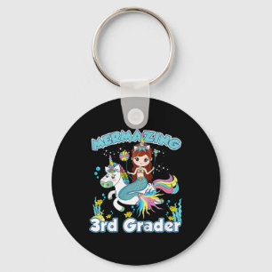 Kids 3rd Grade Mermaid Riding Unicorn Ck To School Keychain