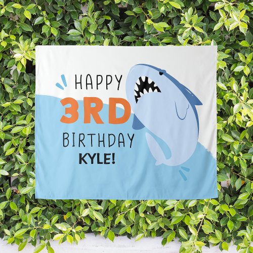 Kids 3rd Shark Birthday Party Custom Backdrop
