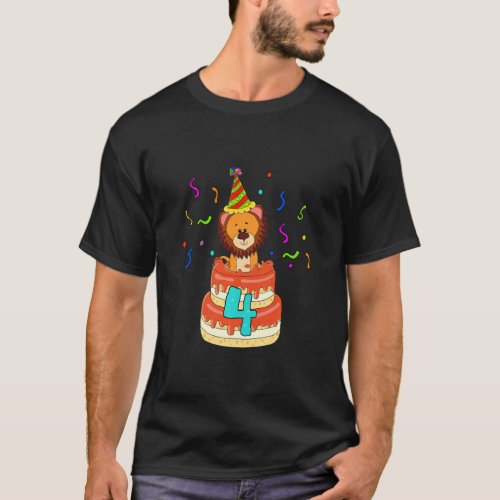 Kids 4 4th Birthday Baby Lion Birthday Cake  T_Shirt