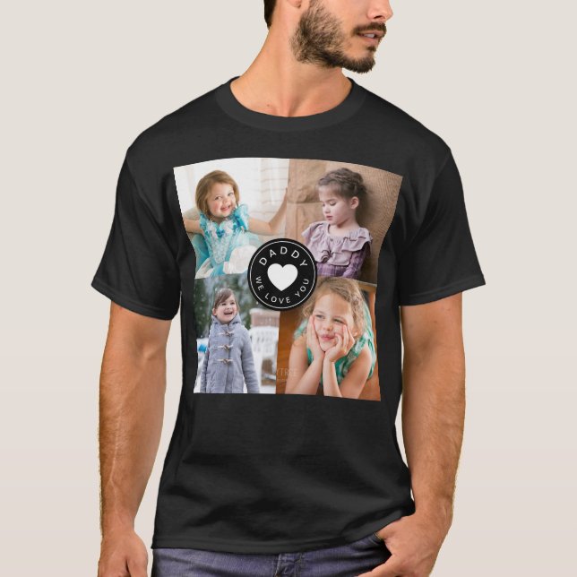 Kids 4 Photo Collage Dad We Love You Heart T-Shirt (Front)