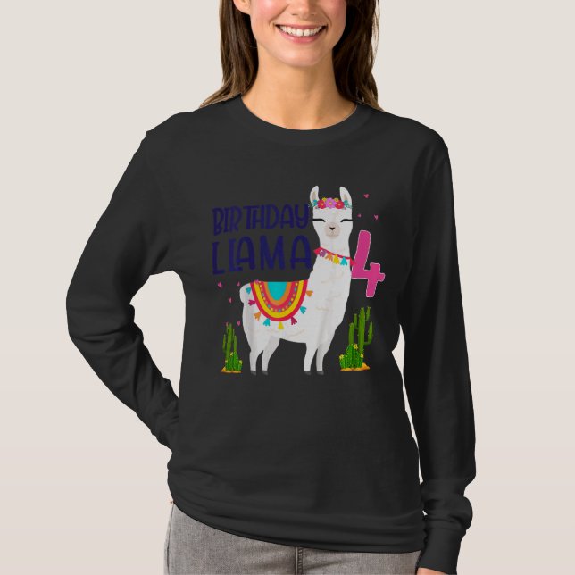 Kids 4 Year Birthday Llama Party Family 4 Year Old T-Shirt (Front)