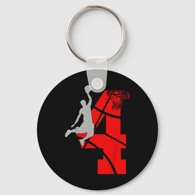 Kids 4 Year Old 4th Basketball Birthday PartyTheme Keychain (Front)