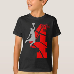 Kids 4 Year Old 4th Basketball Birthday PartyTheme T-Shirt