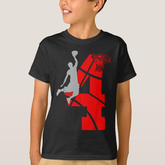 Kids 4 Year Old 4th Basketball Birthday PartyTheme T-Shirt (Front)