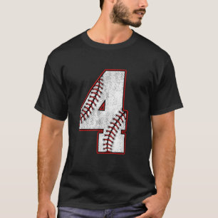 Kids 4 Year Old 4th Birthday Baseball Party Number T-Shirt