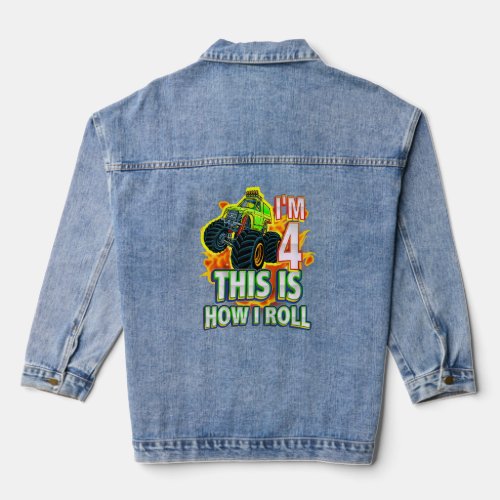 Kids 4 Year Old 4th Birthday Boy Monster Truck Car Denim Jacket