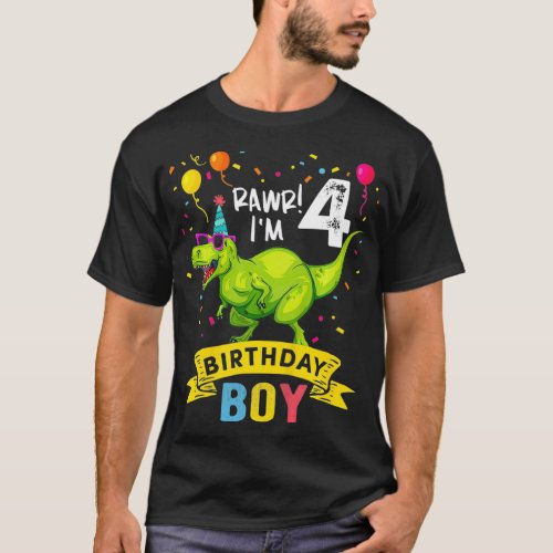 Kids 4 Year Old  4th Birthday Boy T Rex Dinosaur T_Shirt