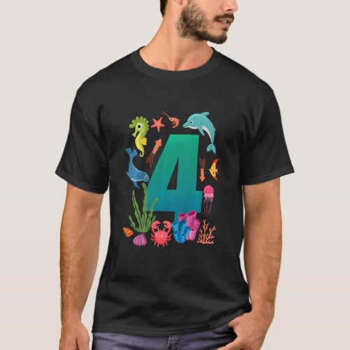 Kids 4 Year Old 4th Birthday Party Sea Fish Aquari T-Shirt